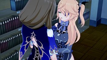 Fischl gets fucked by Lisa. Girl on girl anime sex.