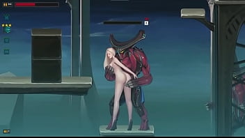 Pretty woman in sex with alien man monsters in erotic hentai game video
